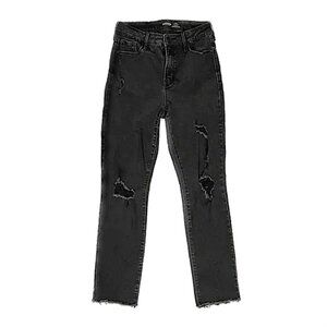 old navy | black power slim mid rise skinny straight leg ripped raw hem jeans
